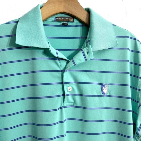 Peter Millar Summer Comfort E4 Performance Polo Shirt Aqua Blue Golf EUC size M - Picture 3 of 9